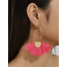 Aretes largos de flor fucsia de tela