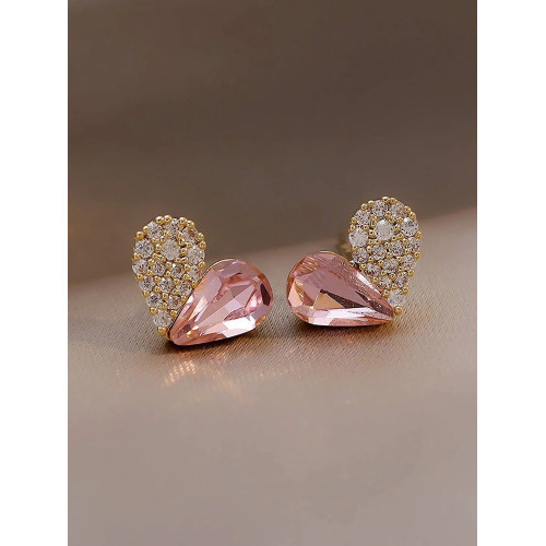 Aretes de corazón de diamante de imitación