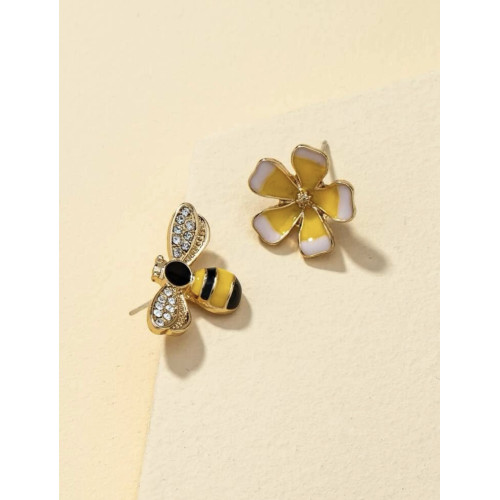 Aretes con diseño de abeja y flor