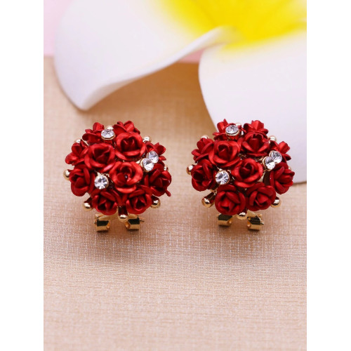 Aretes de botón con diseño de flor y diamante de imitación