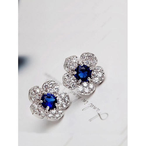 Aretes de botón con diamante de imitación flor