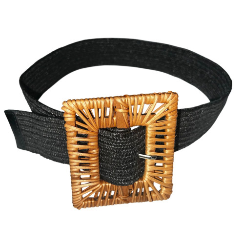 Cinturón Negro Hebilla Cuadrada