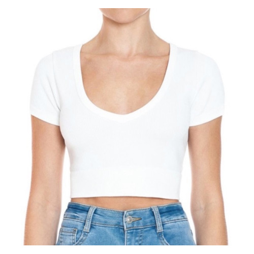 Crop Top Ambiance - Blanco Cuello V