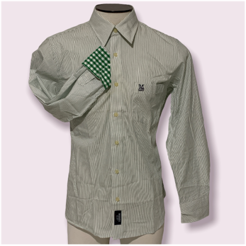 Camisa Manga Larga Blanca Rayas Verdes