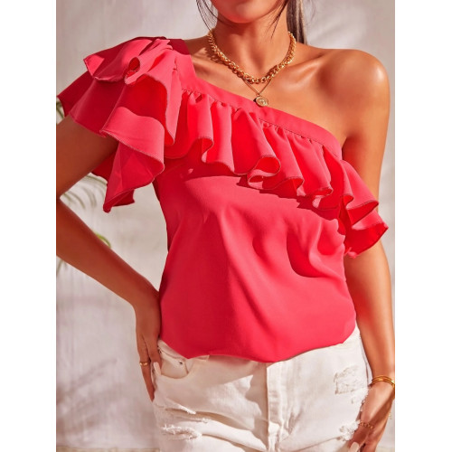 Blusa de un hombro ribete con fruncido