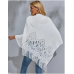 Poncho tejido de cuello alto con flecos