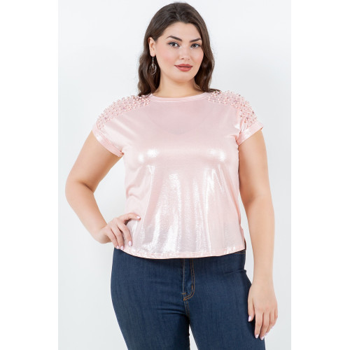 Blusa TABA Rosa Shinny Shoulder Studded - Curvy