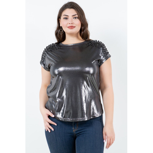 Blusa TABA Negra Shinny Shoulder Studded - Curvy