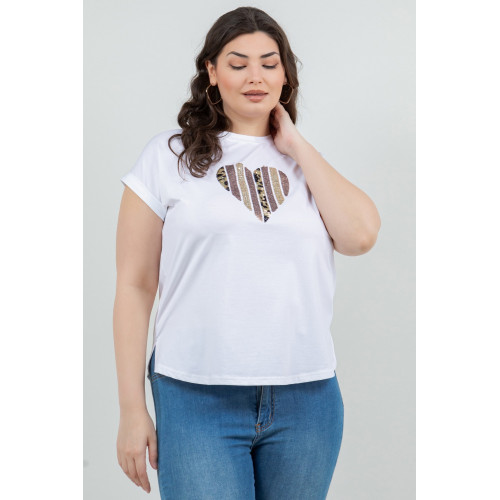 Blusa TABA Blanca Sequins Heart - Curvy