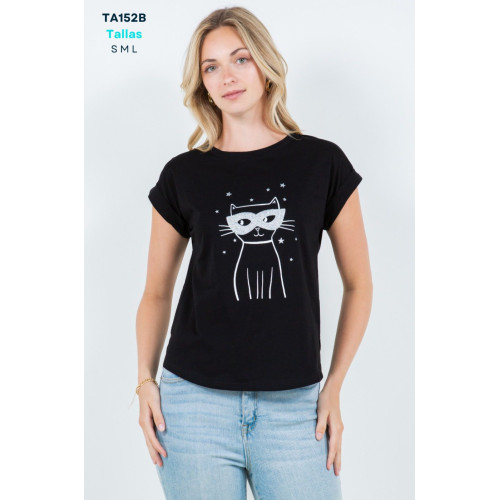 Blusa TABA Negra Masked Cat