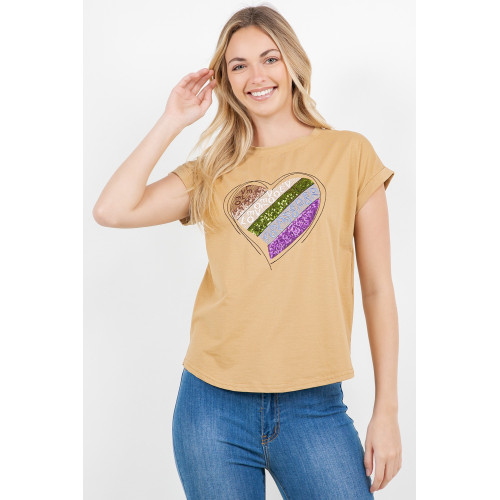 Blusa TABA Moca Stripe Heart