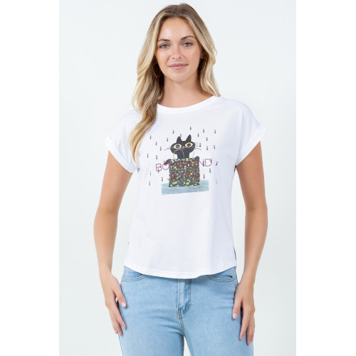 Blusa TABA Blanca Boyfriend Cat
