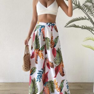 Palazzo de talle alto y estampado tropical
