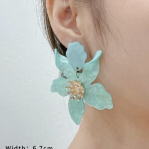 Aretes largos de orquídea verde menta