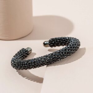 Pulsera abierta con diseño de diamante de imitación negra