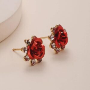 Aretes de rosa con diamante de imitación