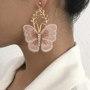 Aretes largos de Mariposa Rosados