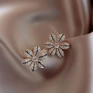 Aretes de botón con diseño de flor con diamante de imitación