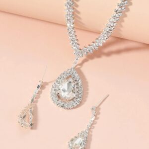 Collar y aretes con diamante de imitación con diseño de gota de agua