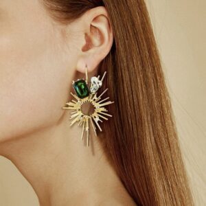 Aretes largos de sol con diseño de diamantes de imitación
