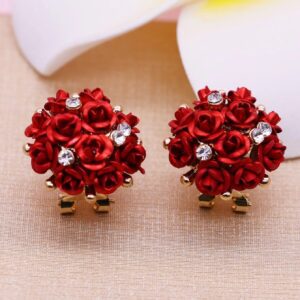 Aretes de botón con diseño de flor y diamante de imitación