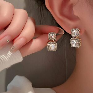 Aretes largos geométricos con diamante de imitación