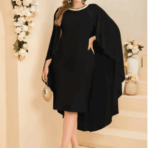Vestido de manga capa Negro
