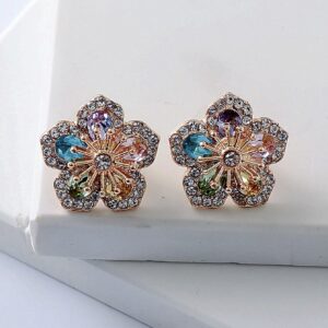 Aretes de botón con diamante de imitación con diseño de flor