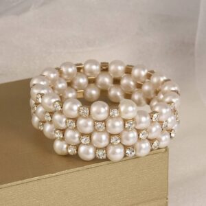 Brazalete con diseño de diamante de imitación y perla artificial