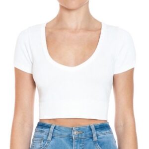 Crop Top Ambiance - Blanco Cuello V