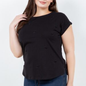 Blusa TABA Negra Pearl Flower Embroidered - Curvy