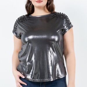 Blusa TABA Negra Shinny Shoulder Studded - Curvy