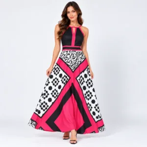 Vestido Negro con Fucsia