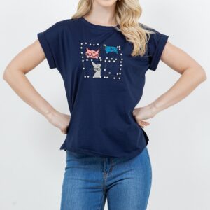 Blusa TABA Azul y Blanco Cat Window